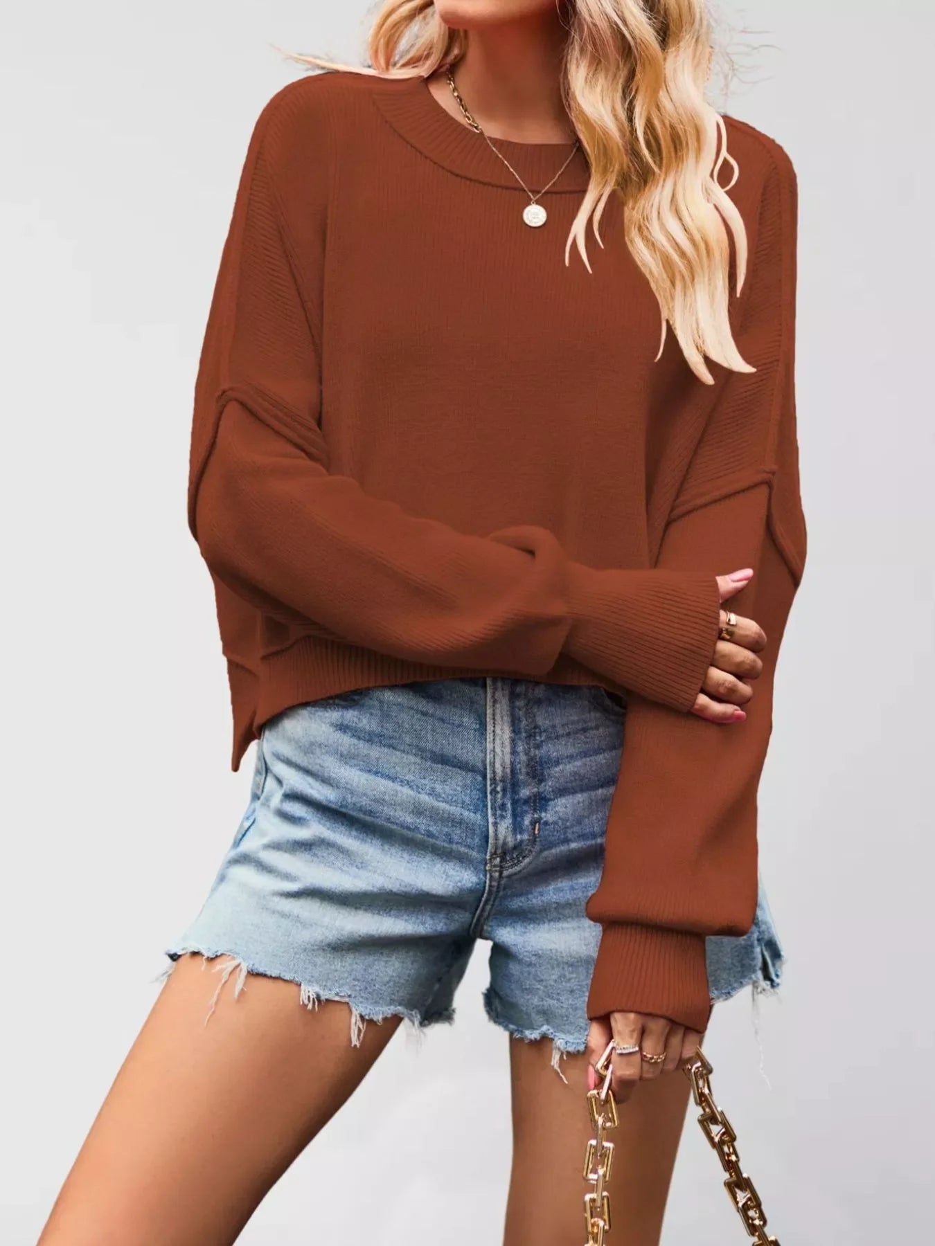 Crew Neck Dropped Shoulder Sweater