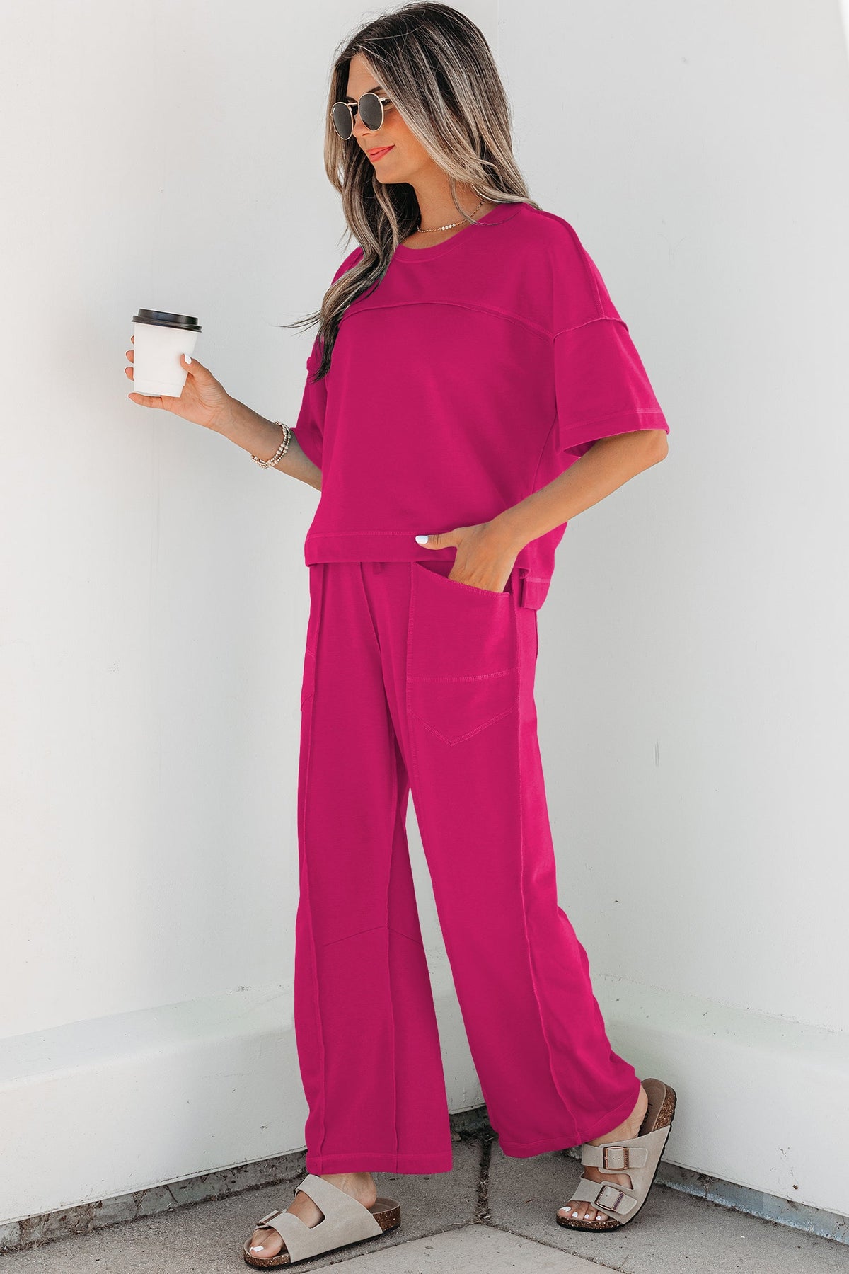 Women's Drop Shoulder Boxy Tee and Barrel Pants Set