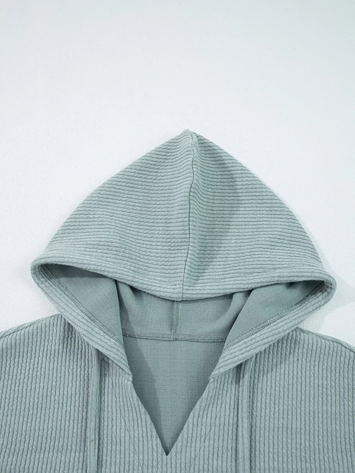 Ribbed Drop Shoulder Knit Hoodie