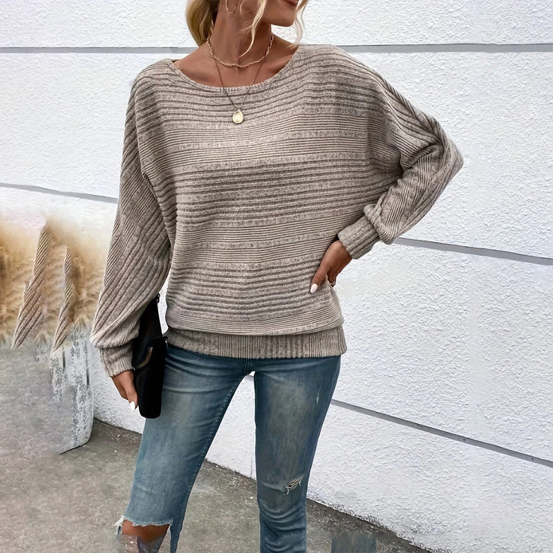 Suéter de manga larga con cuello redondo y textura para mujer
