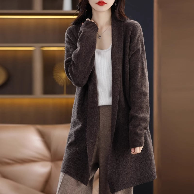 Womens Stylish Loose-fitting Mid-length Knit Cardigan