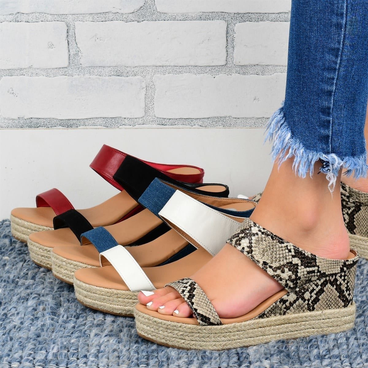 Pantuflas de cuña Sandalias informales Zapatos de cuña alta de cáñamo