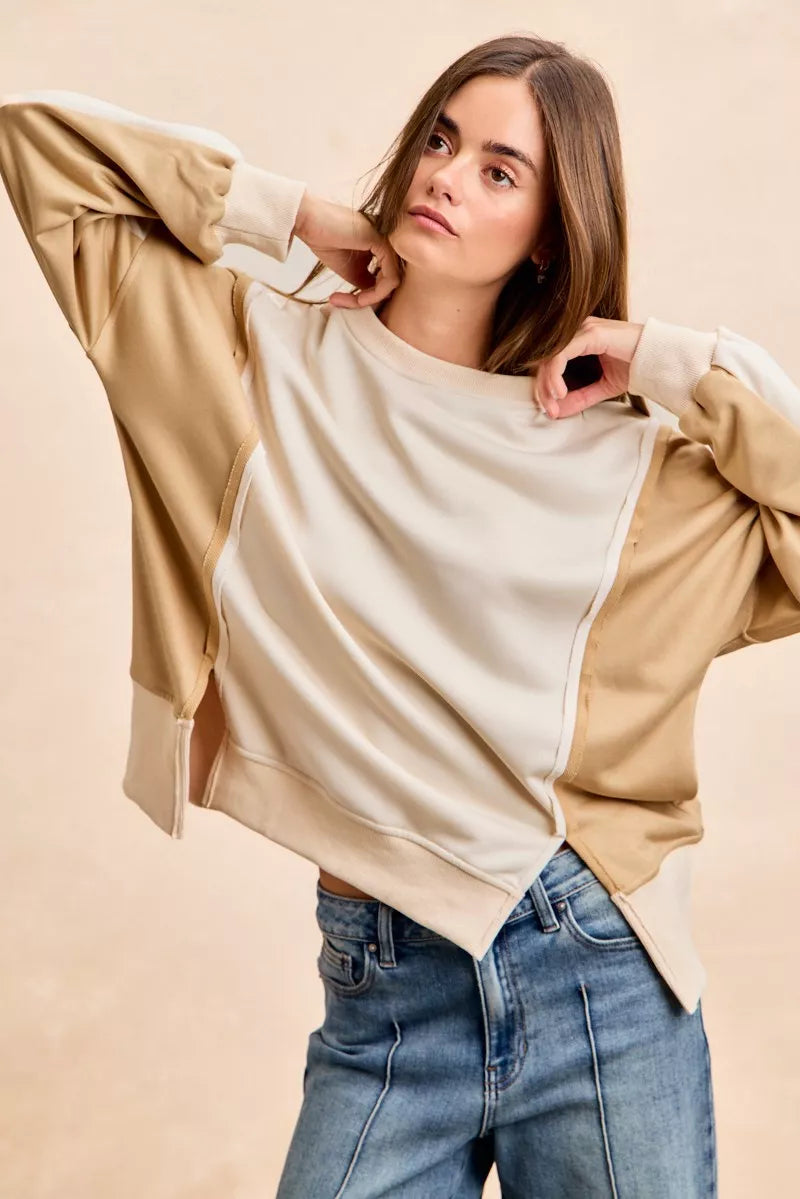 Top de Terry Francés Color Block BiBi con Detalle de Costura Abierta