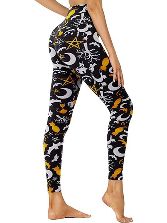 Leggings capri de tiro alto – Pantalones de entrenamiento con estampado de gato lunar