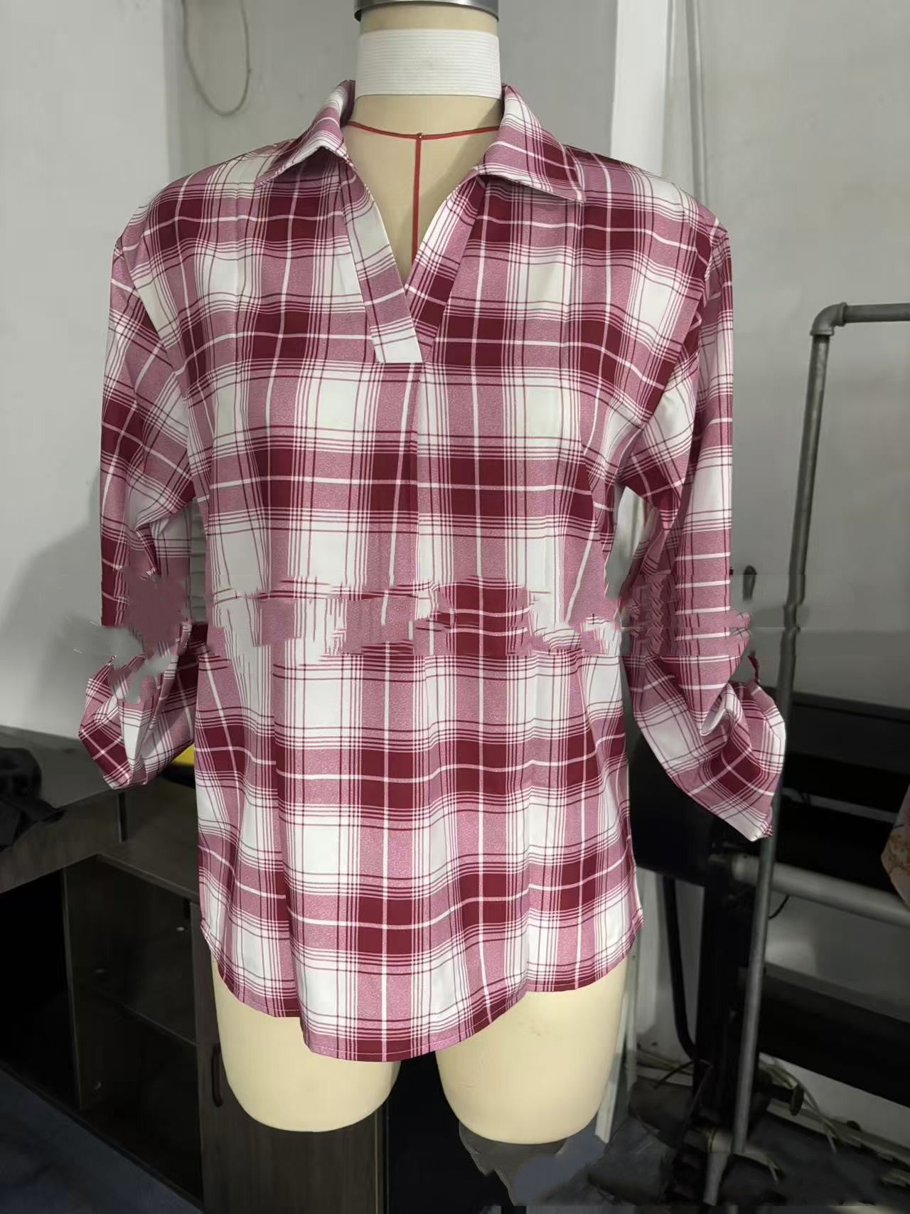 Camisa a cuadros de mujer con solapa suelta estilo casual Ver tabla de tallas en "más detalles"