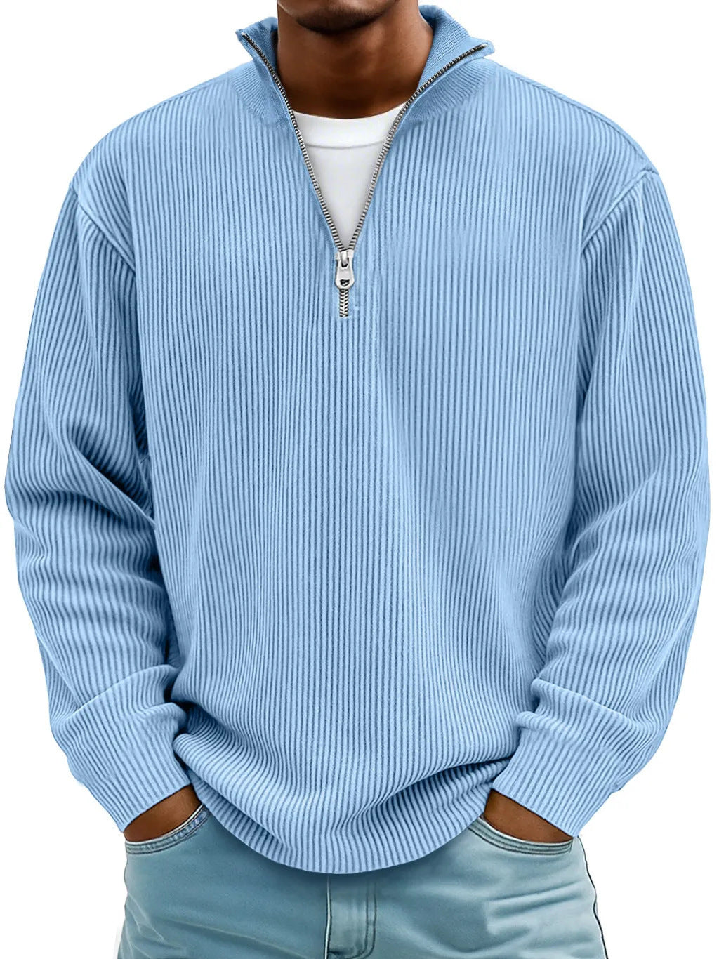 Amazon's 2025 Autumn And Winter New Men's Casual Stand-Up Collar Zipper Corduroy Long-Sleeved Men's Polo Shirt Sweatshirt