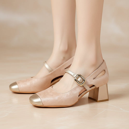 Women's Square Toe Mary Jane Chunky Heels – Soft Sole Buckle Strap