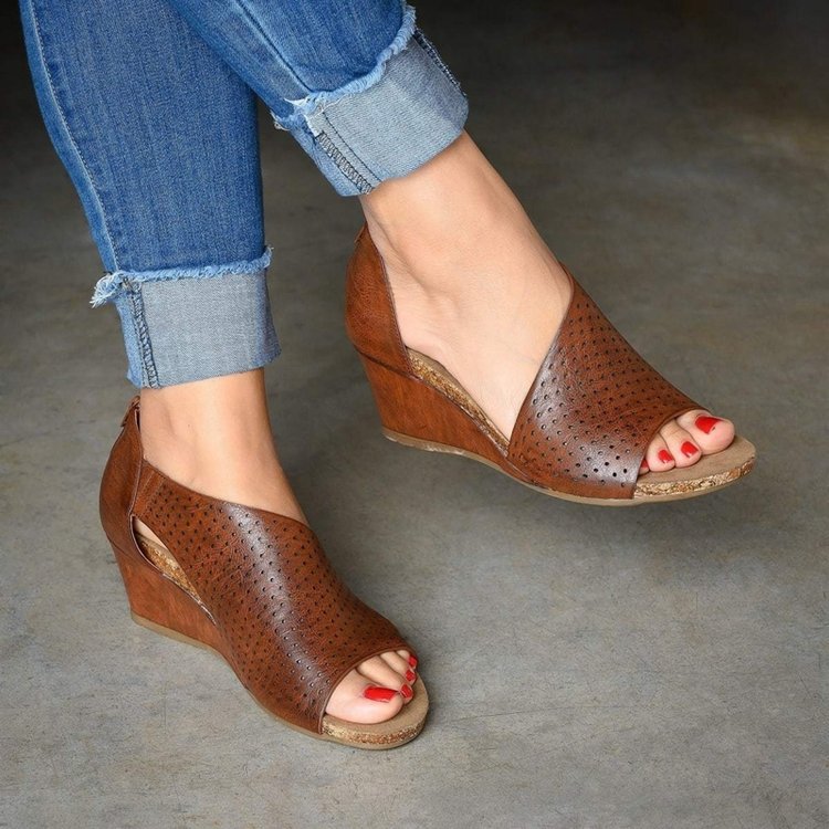 Wedge Heel Hollow Fish Mouth Roman Shoes