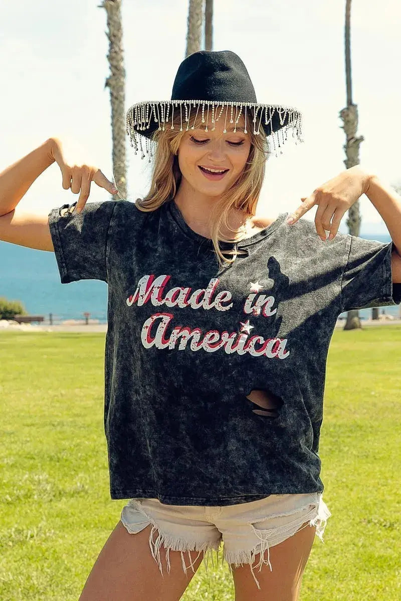 Graphic Tee - Soft Mineral Wash USA Made - America Print