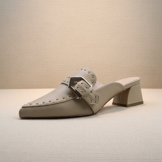 Women's Retro Pointed Toe Mid-Heel Closed-Toe Mules
