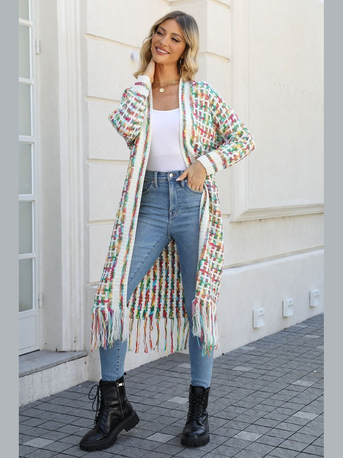 Women's Open Front Fringe Hem Cardigan Sweater