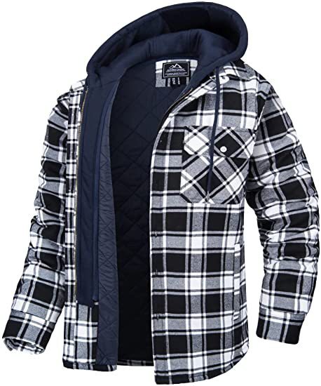 Abrigo de Cuadros con Capucha para Hombre, Chaqueta Cálida de Invierno con Botones y Cremallera, Moda Casual Gruesa Acolchada de Manga Larga, Ropa de Abrigo