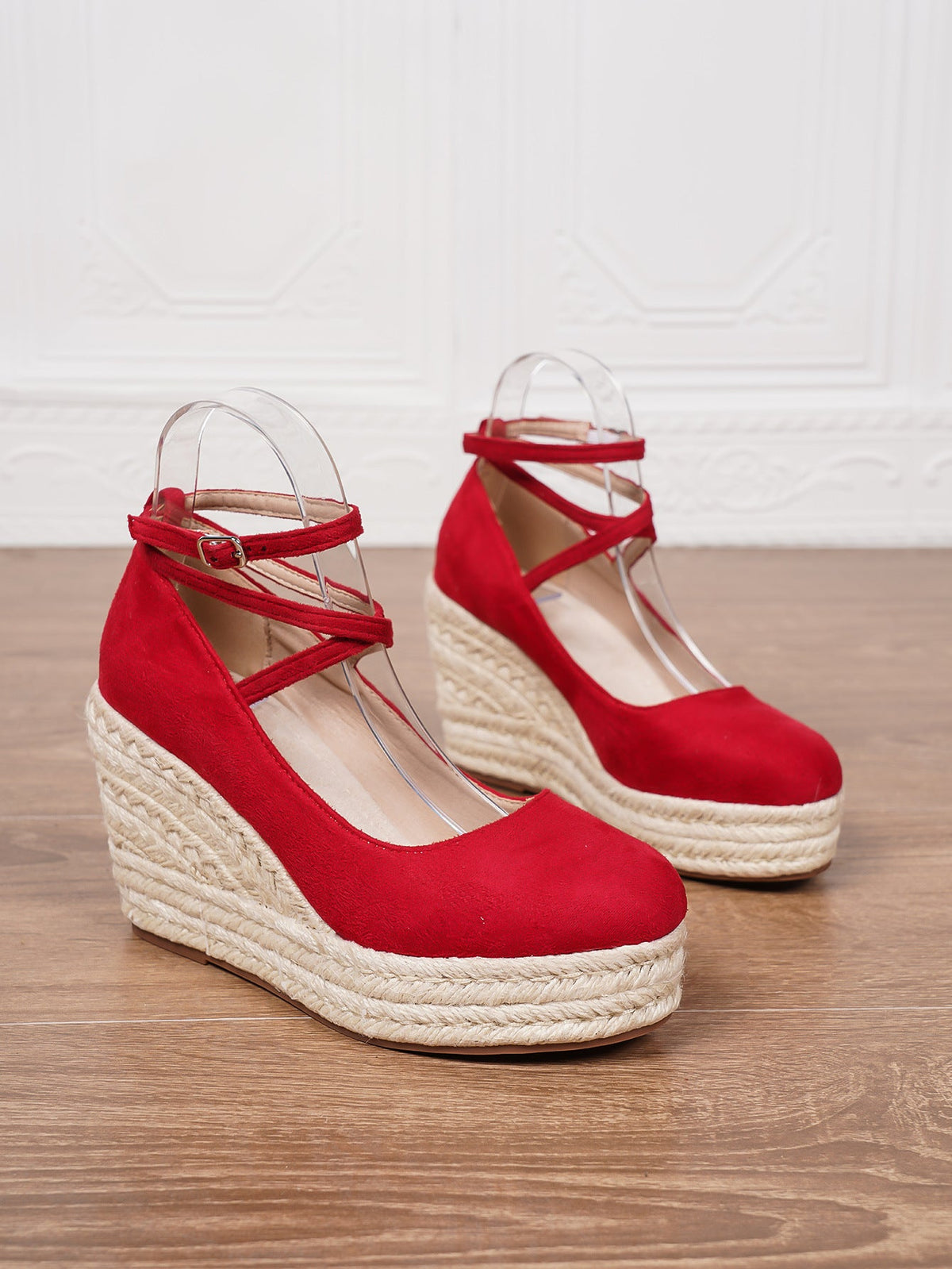Women's Ankle Strap Woven Wedge Platform Shoes