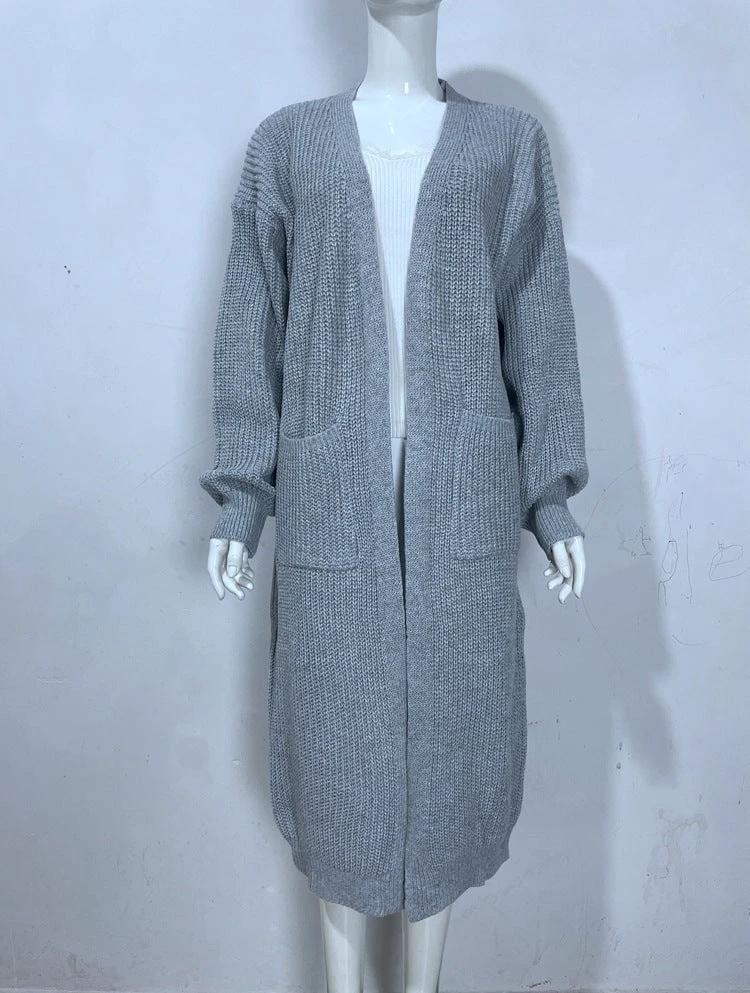 Women's Knitted Plus Size Long Cardigan w/ Pocket