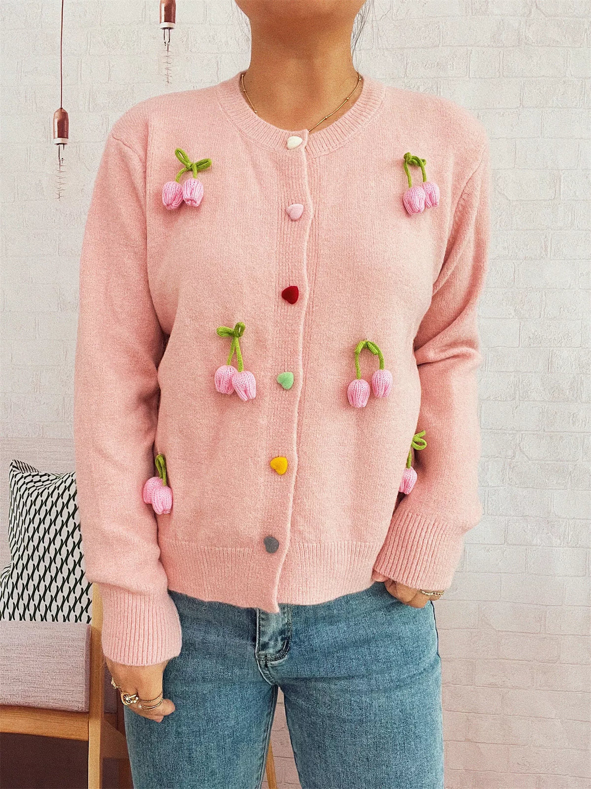 Flower Button Up Long Sleeve Cardigan