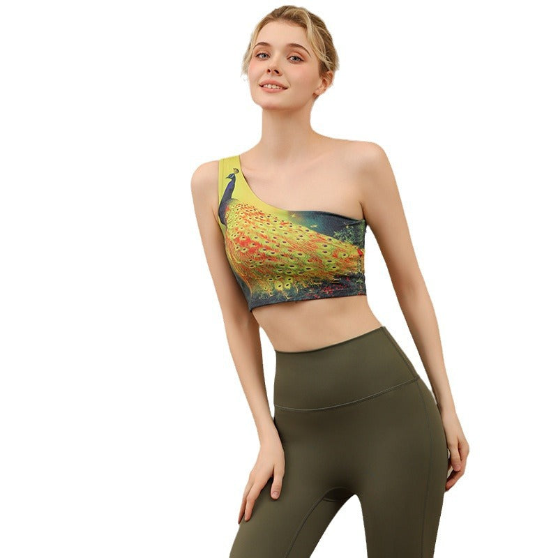 Sexy Colorful One-Shoulder Back-Cheering Sports Bra Underwear Shock-Absorbing Push-Up Yoga Outfit Set