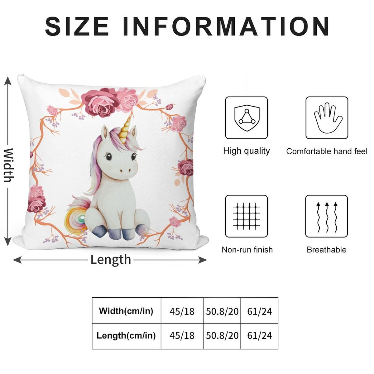 Baby Unicorn with Pink Roses 2-Piece Ultra-Soft Pillowcase Set - 18" × 18"