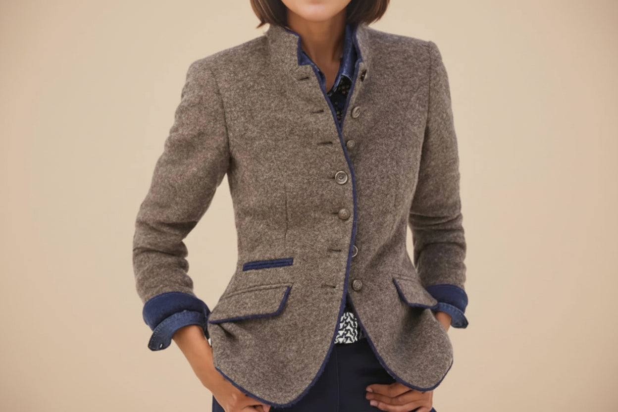 Chaqueta de lana para mujer con bloques de color – Abrigo elegante casual con múltiples botones