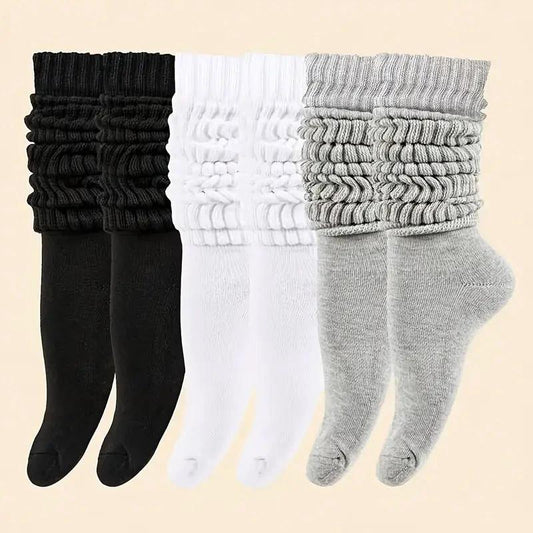 Calcetines sueltos de primavera y otoño para mujer, color puro negro, blanco y gris