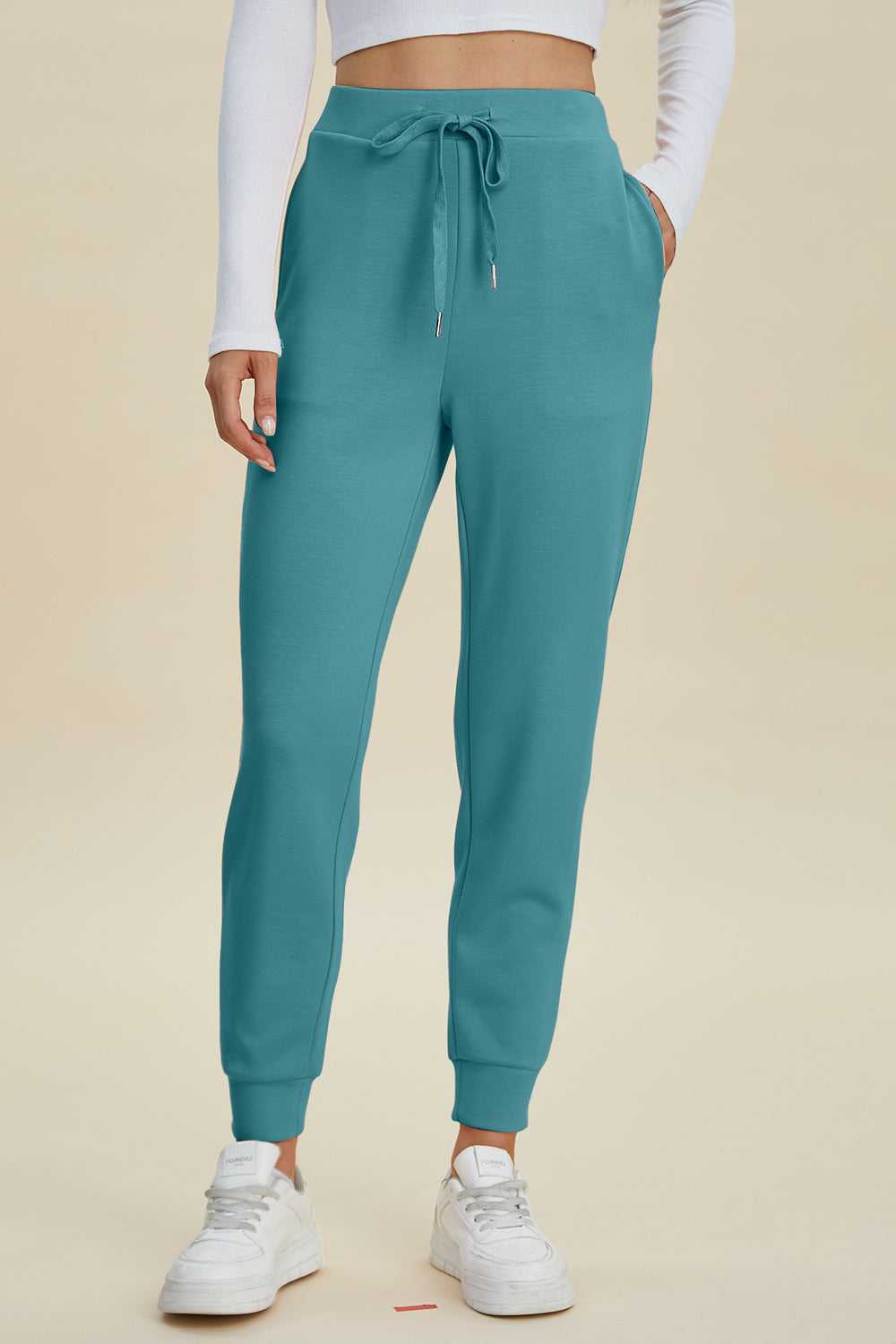 Joggers de cintura alta Basic Bae de tejido Air Scuba con cordón, talla completa