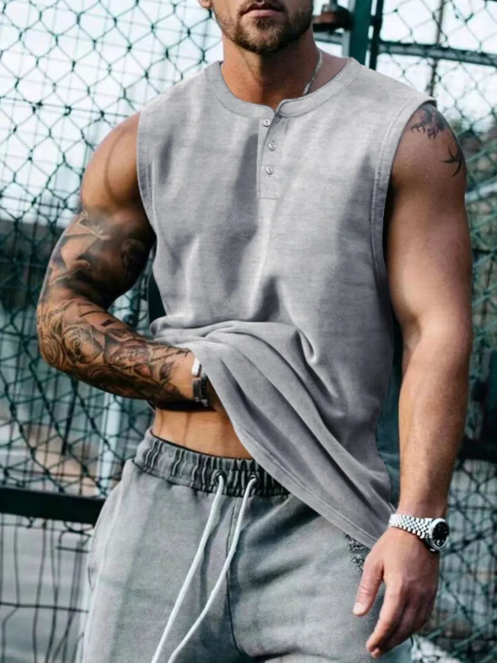 Camiseta de tirantes con cuello redondo talla grande para hombre