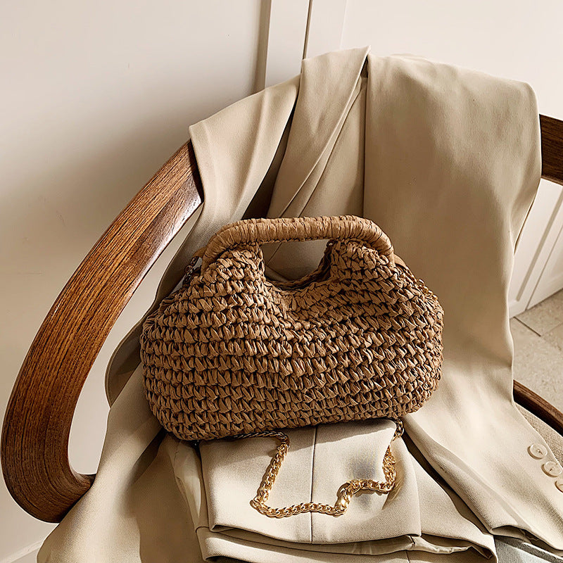 Women's Woven Chain Small Bucket Travel Bag