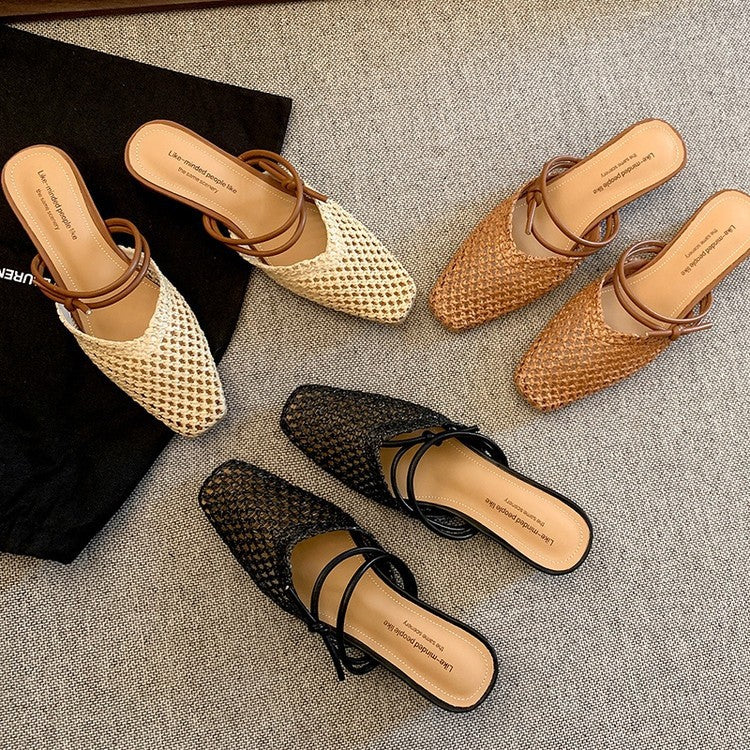 Women's French Fairy Style Woven Chunky Heels
