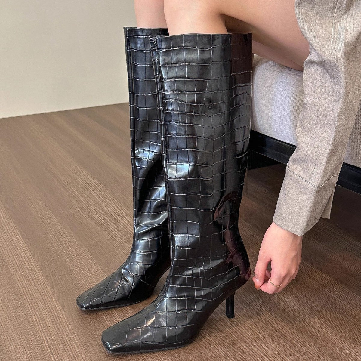 Textured Thigh-high Boots For Women