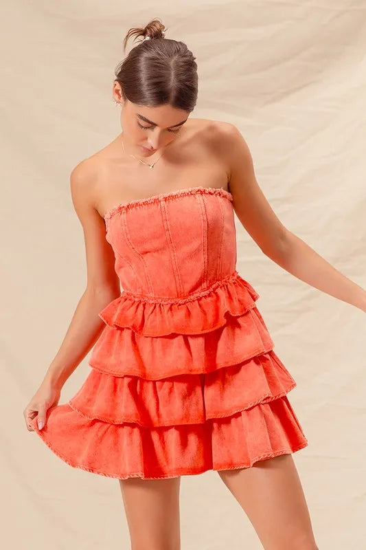 Vestido con capas de volantes sin tirantes SO ME "Game Day Cheer Up"