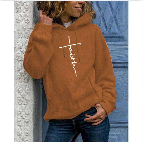 Long-sleeved fleece women's shirt autumn and winter pattern embroidered hooded sweater sports women's clothing