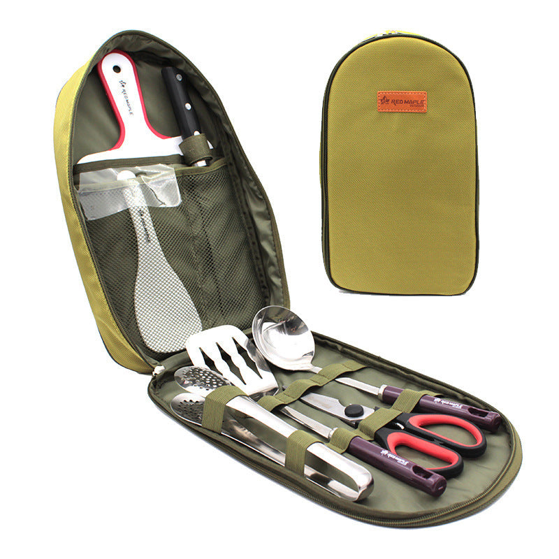 Juego de utensilios de cocina para acampar de 8 piezas, organizador de viaje, accesorios para parrilla, equipo compacto portátil para barbacoa, camping, senderismo