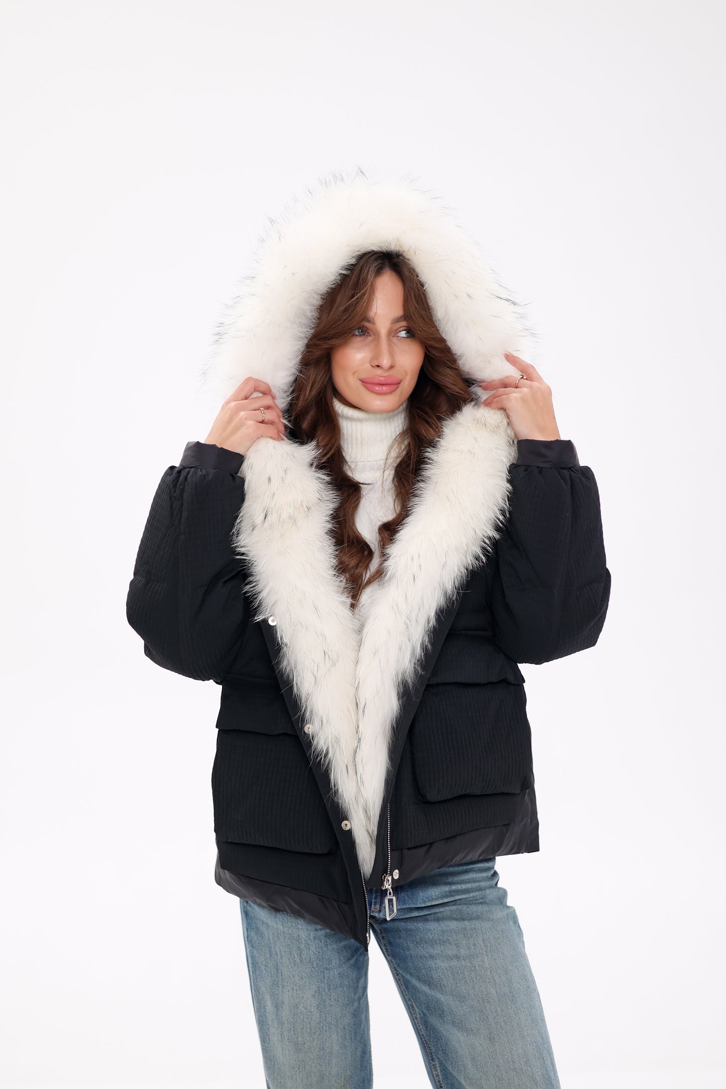 Parka de piel auténtica de zorro ártico con relleno de plumón