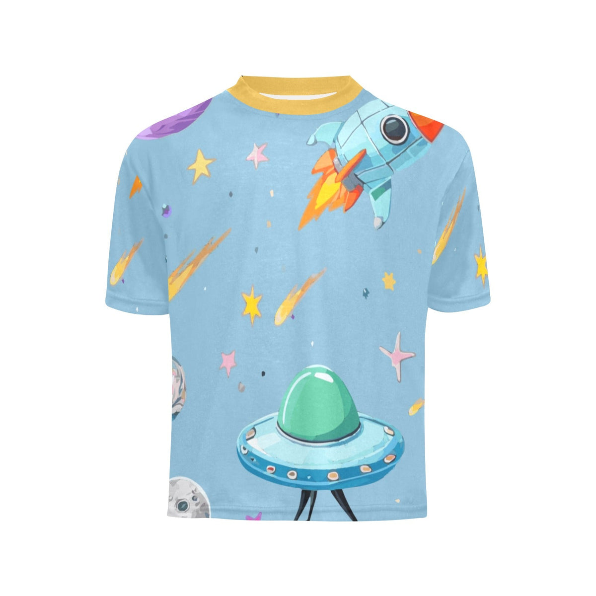 Space Illustration With Rocket Little Kids' All Over Print T-Shirt (Made in USA)