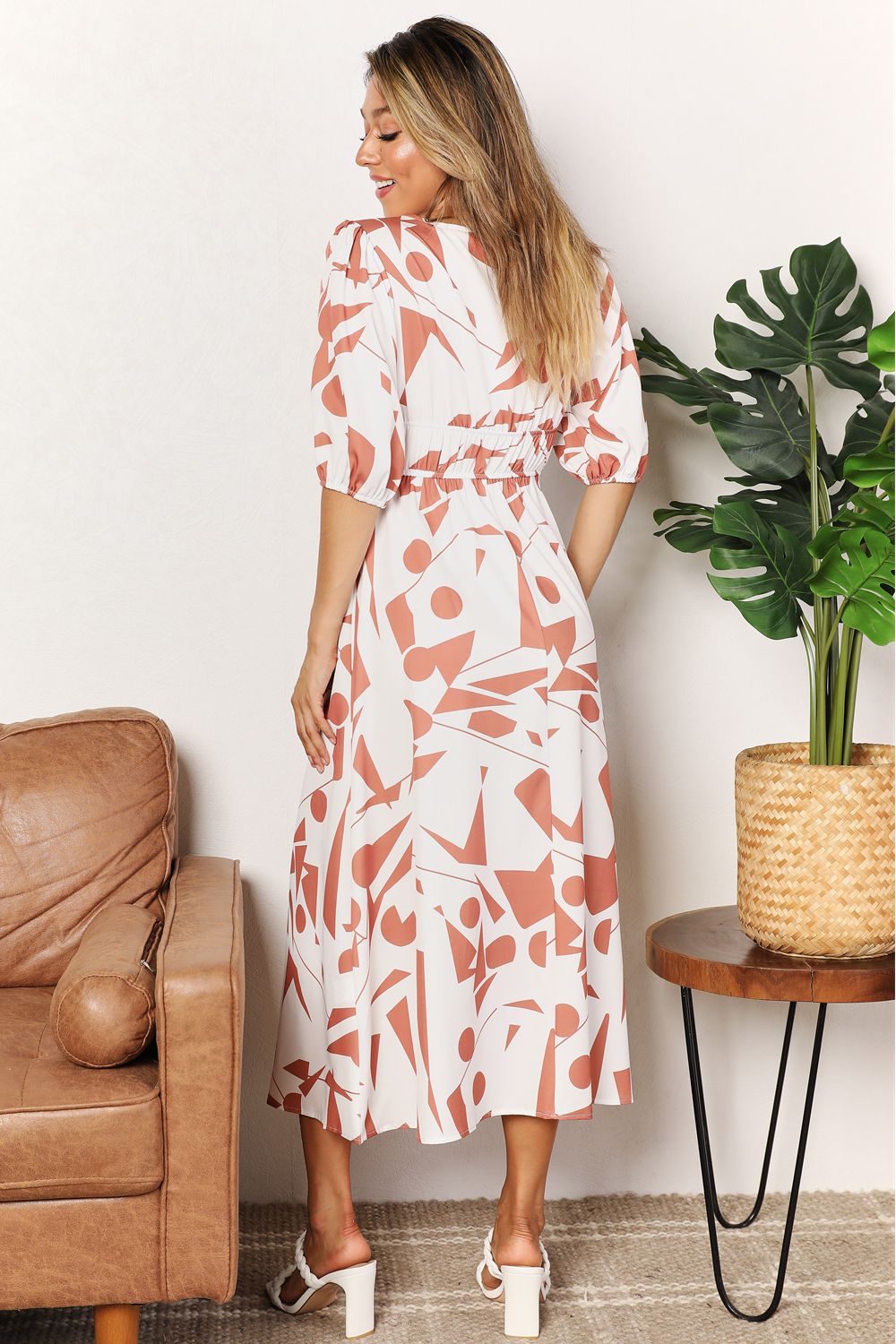 Vestido de surplice estampado con mangas globo