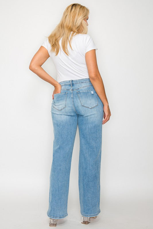 Jeans rectos de tiro alto desgastados Bytos de tamaño completo