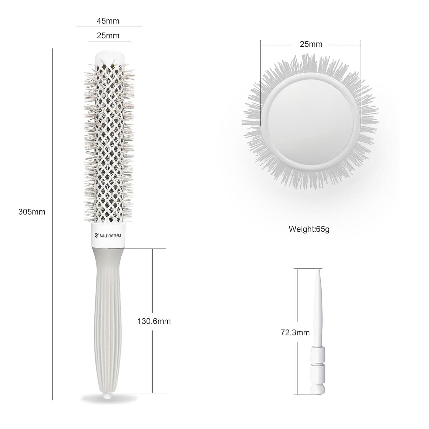 Eagle Fortress XL Ceramic + Ionic Round Hair Brush 0.98in - Grey