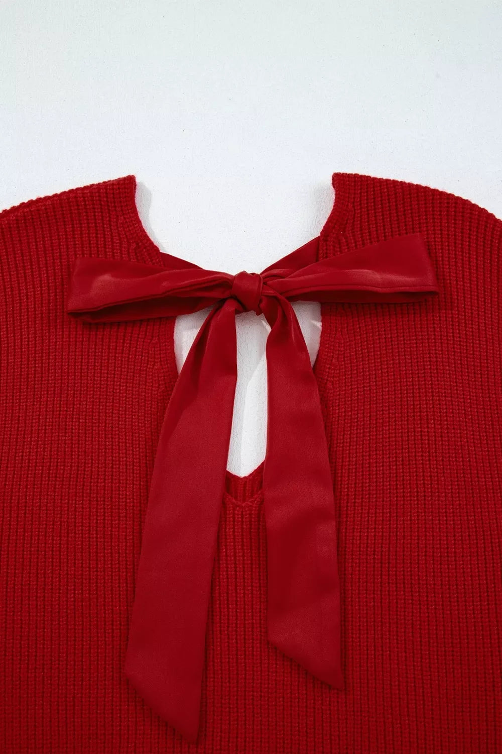 Lantern Sleeve V Neck Knot Back Sweater