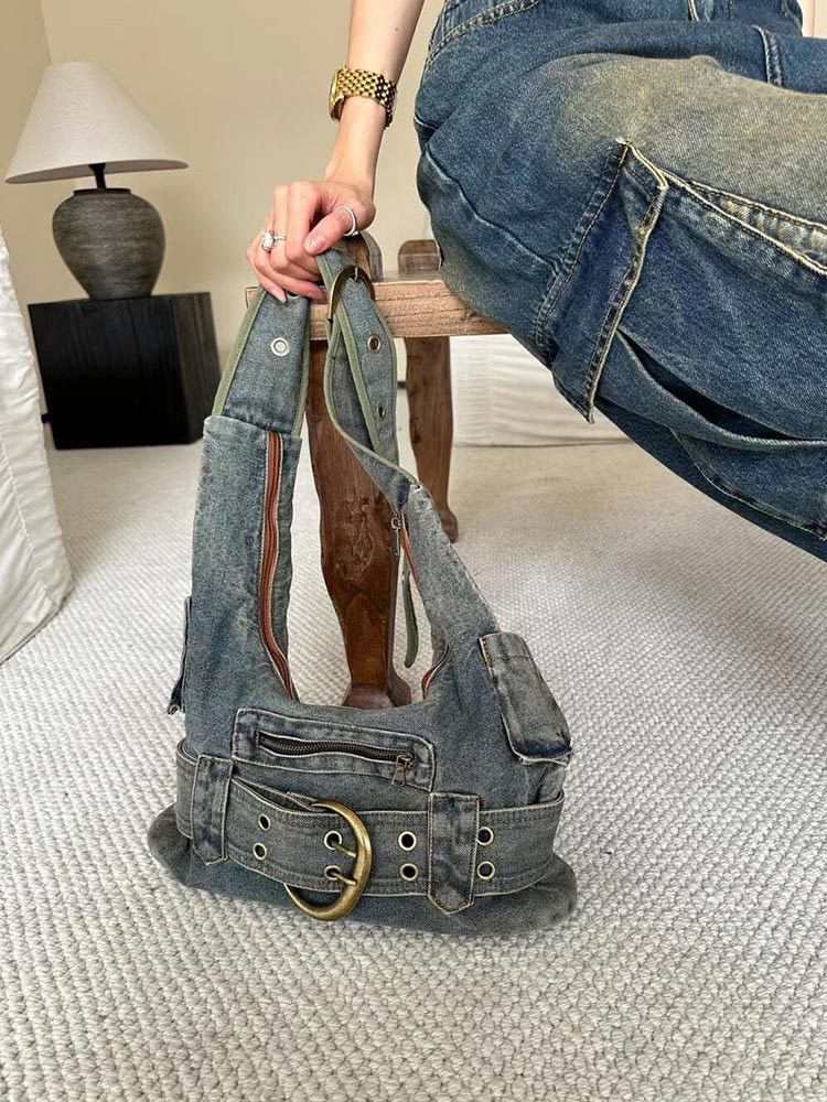 Vintage Washed Denim Travel Bag
