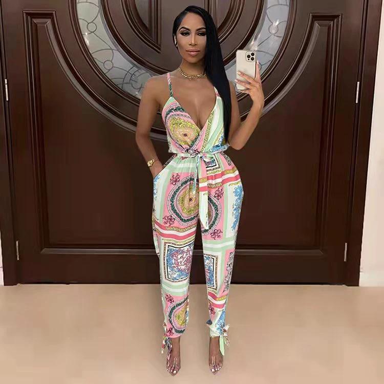 Women's Fashion Street Print Suspender Bodysuit