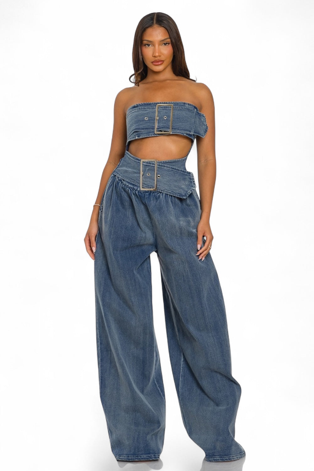 Mono vaquero con cinturón Denim Diva