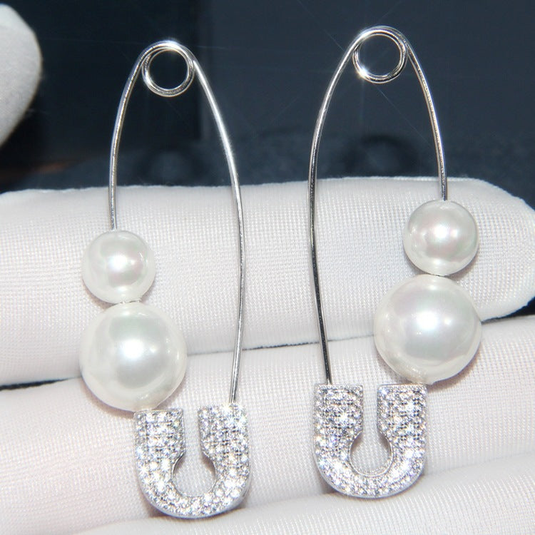 S925 Silver Earrings with Crystal Pearl Studs