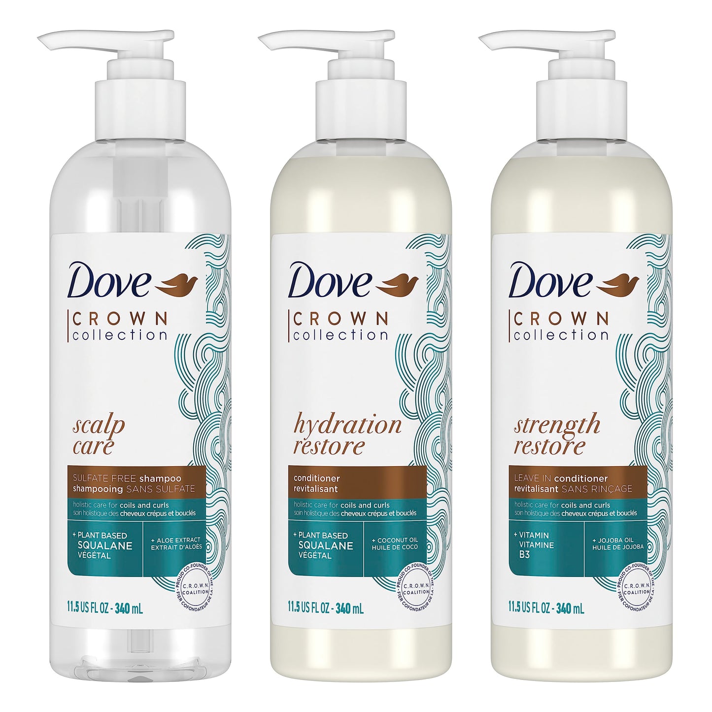 Dove Amplified Textures Shampoo Conditioner Leave-In Conditioner with Coconut Milk Aloe and Jojoba 3 Count for Coils Curls and Waves and Moisture Amplifying Hair Care Blend 11.5 oz
