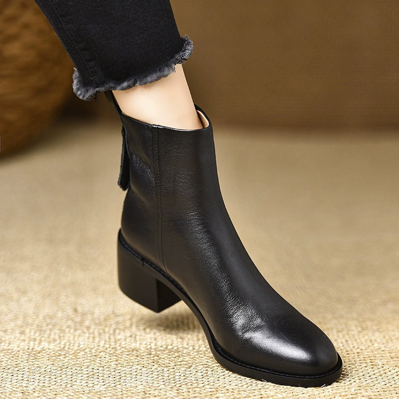 Retro Chunky-heel Ankle Boots For Women Round Toe Versatile