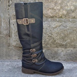 Women's Knight Round-Toe Low-Heel Boots