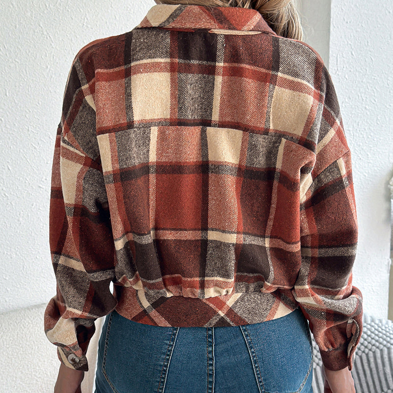 Shacket a cuadros – Chaqueta de camisa de manga larga con botones para mujer