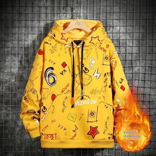 Sudadera con capucha de hombre con forro polar y estampado de grafiti