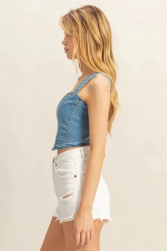 Women's Denim Tank Top Denim Tank Top - Sweetheart Neckline - Casual Style