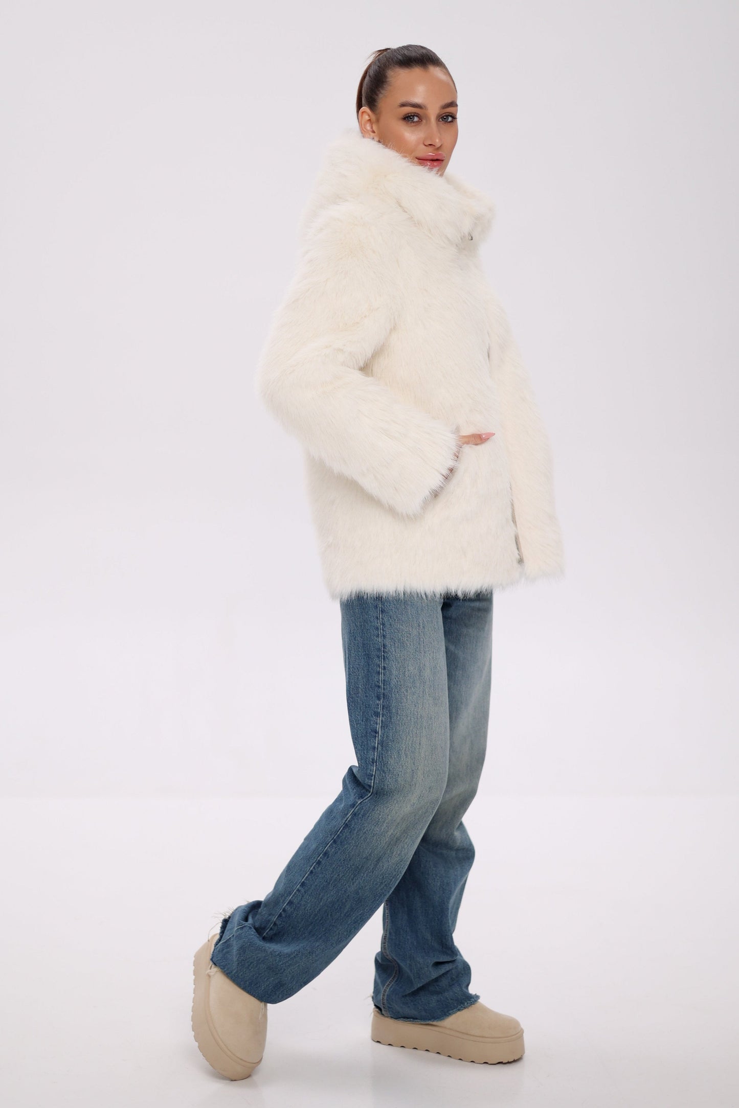 ⇆ Chaqueta Reversible con Capucha de Mezcla de Lana