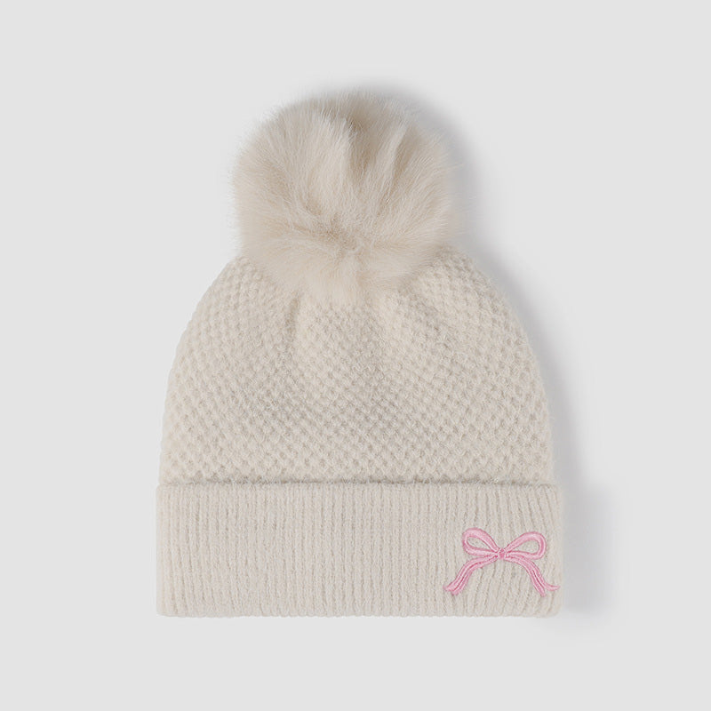 Gorro de punto térmico con lazo y pompón