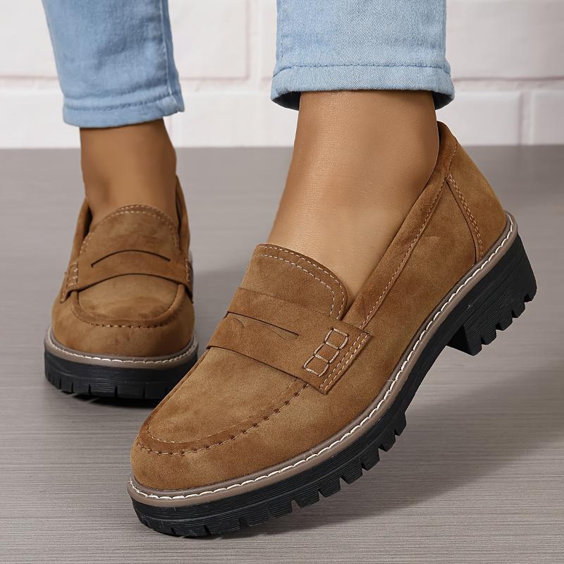Mocasines de suela gruesa de color liso para mujer | Zapatos planos gruesos y modernos